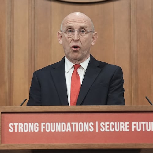 British Defence Secretary John Healey delivers a speech on how the UK's defence industry is delivering growth and national renewal across the UK, at No 9 Downing Street in central London, Wednesday Nov. 19, 2025. (Stefan Rousseau/PA via AP, Pool)