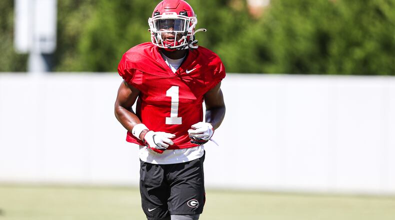Georgia wide receiver George Pickens (1) during the Bulldogs’ practice session in Athens, Ga., on Wednesday, Aug. 19, 2020. (Photo by Tony Walsh)
