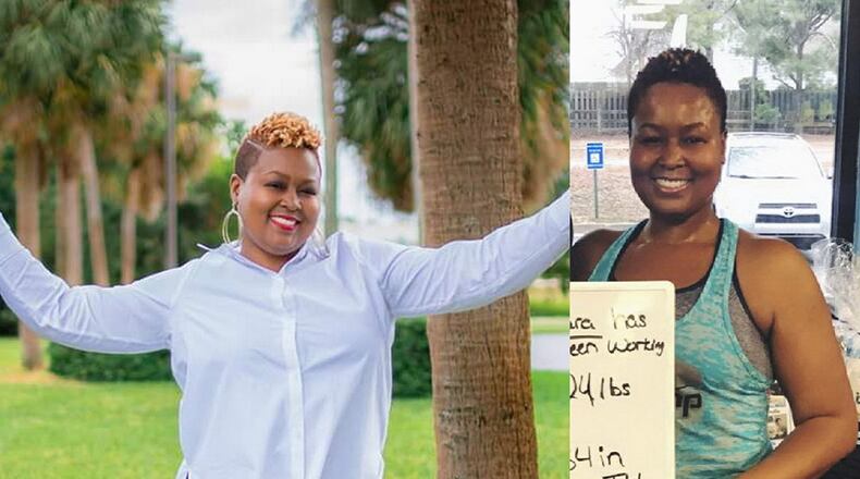 Natara Beaurem weighed 227 pounds when the photo on the left was taken in December 2016. When the photo on the right was taken in January, she weighed 193 pounds. (Photos contributed by Natara Beaurem)`
