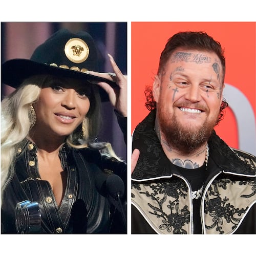 This photo combo shows from left, Zach Top, Beyonce, and Jelly Roll. (AP Photo/File)