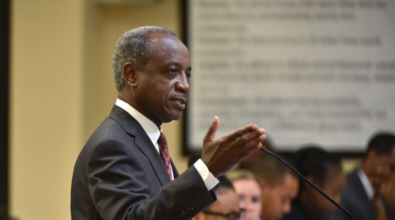 DeKalb County CEO Mike Thurmond speaks about SPLOST agenda before county commissioners during a commission meeting at the Maloof Auditorium in Decatur on Tuesday, September 26, 2017. HYOSUB SHIN / HSHIN@AJC.COM