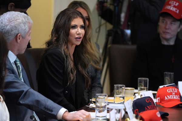 Homeland Security Secretary Kristi Noem speaks during a meeting at the White House on Wednesday.