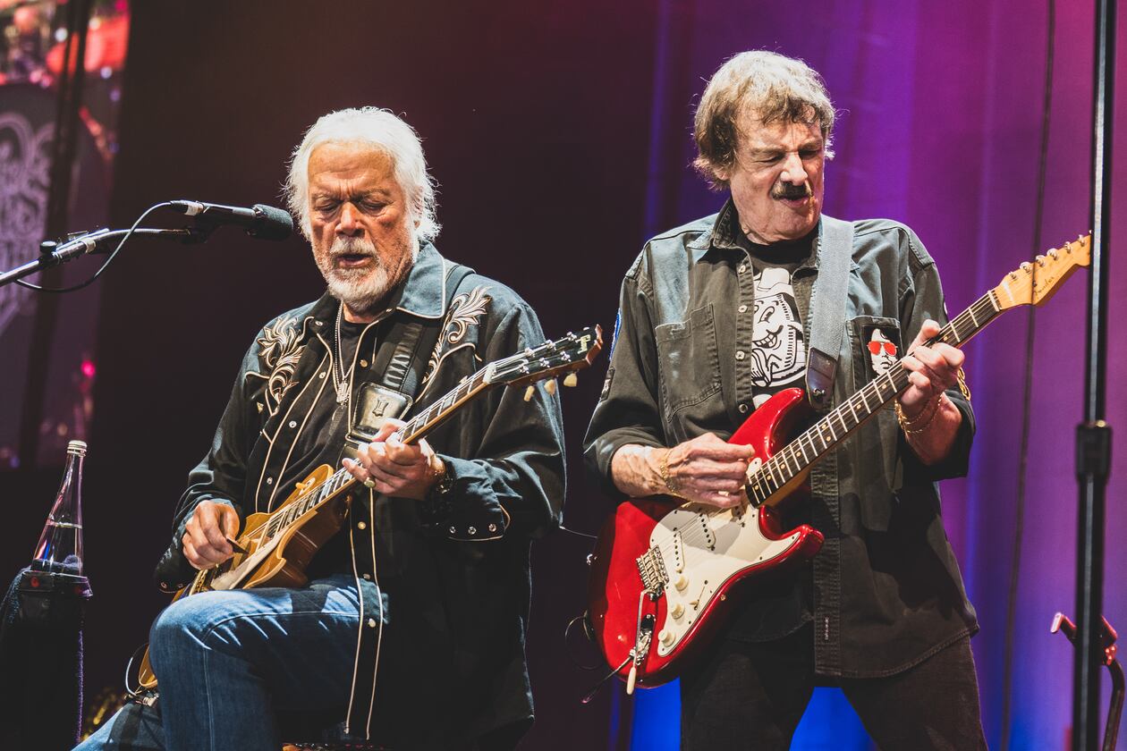 Randy Bachman (left) and Burton Cummings performing in Moncton, Canada on May 26, 2026 as part of a reunion tour for The Guess Who. The pair has not performed under that name for 23 years. (Corey Kelly)