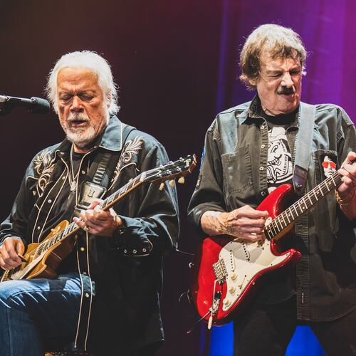 Randy Bachman (left) and Burton Cummings performing in Moncton, Canada on May 26, 2026 as part of a reunion tour for The Guess Who. The pair has not performed under that name for 23 years. (Corey Kelly)