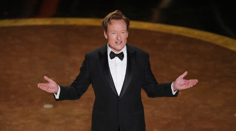 FILE - Host Conan O'Brien speaks during the Oscars in Los Angeles on March 2, 2025. (AP Photo/Chris Pizzello, File)