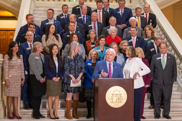 Georgia House Speaker Jon Burns, R-Newington, speaks on a package of legislation aimed at helping working families during a news conference at the Capitol in Atlanta on Wednesday, February 4, 2026. (Arvin Temkar/AJC)