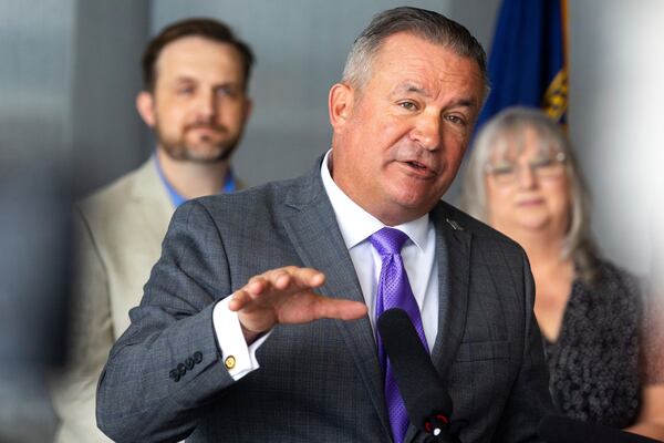 Rep. Don Bacon, R-Neb. announces his retirement during a press conference at Eppley Airfield in Omaha, Neb. on Monday, June 30, 2025. (Chris Machian/Omaha World-Herald via AP)