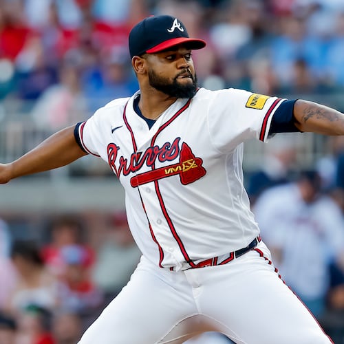 Atlanta Braves pitcher Reynaldo López delivers to a San Diego Padres batter during the first inning of a baseball game, Tuesday, July 21, 2026, in Atlanta. (AP Photo/Erik S. Lesser)
