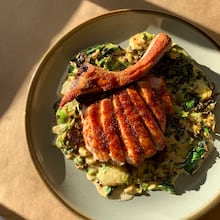 The Hill’s pan-seared Berkshire pork chop with honey mustard jus. (Courtesy of the Hill at Serenbe)