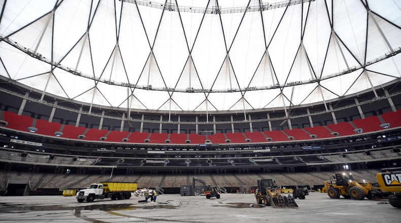 The deconstruction of the Georgia Dome continues. (KENT D. JOHNSON / AJC)