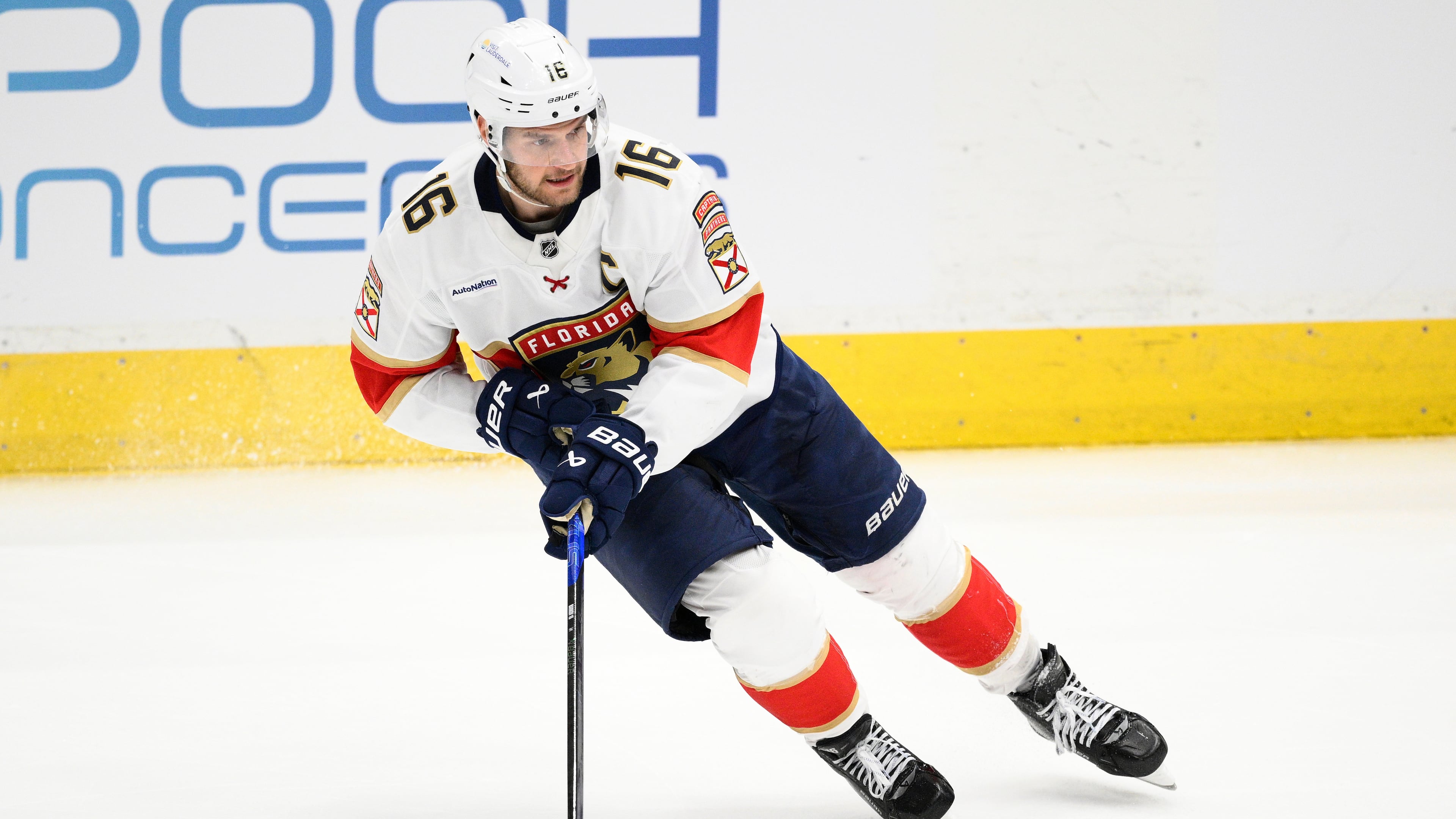 FILE - Florida Panthers center Aleksander Barkov (16) skates during the third period of an NHL hockey game against the Washington Capitals, Saturday, March 22, 2025, in Washington. (AP Photo/Nick Wass, File)