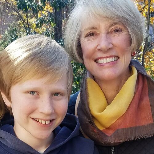 This photo provided by Edelson PC shows Stein-Erik Soelberg's son, Erik Soelberg, and Stein-Erik's mother, Suzanne Adams, in November 2017. (Edelson PC via AP)