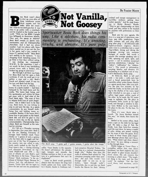Beau Bock was profiled in The Atlanta Journal-Constitution Sunday magazine on Nov. 2, 1980. (AJC Archive)