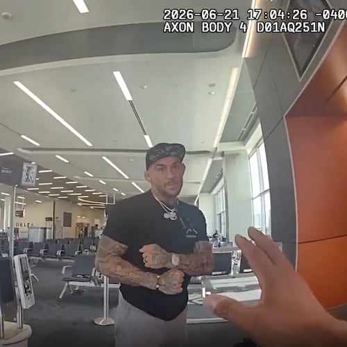 Retired UFC champion Dustin Poirier challenged an Atlanta police officer to a fight after he was denied boarding a Delta flight this weekend. (Courtesy of Atlanta Police Department)