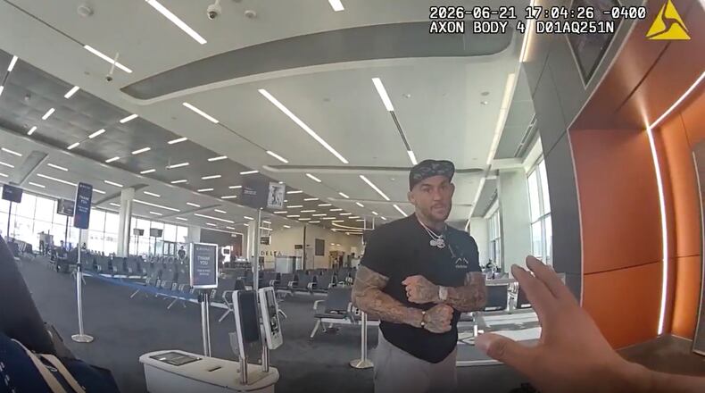 Retired UFC champion Dustin Poirier challenged an Atlanta police officer to a fight after he was denied boarding a Delta flight this weekend. (Courtesy of Atlanta Police Department)