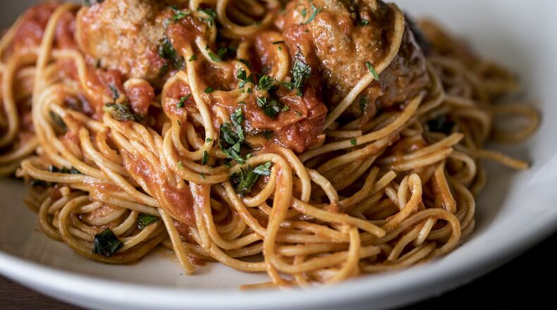 Il Giallo Osteria & Bar’s spaghetti e polpette is made with fresh spaghetti, tomatoes, marinara, garlic and meatballs. CONTRIBUTED BY DEBBIE ROSEN, THE ROSEN GROUP ATLANTA