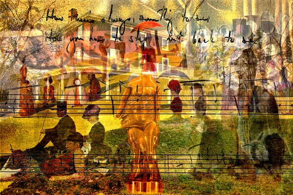 “Stephen Sondheim,” (2008) evokes the late composer by featuring images from his best-known musicals, including “Sunday in the Park With George.”