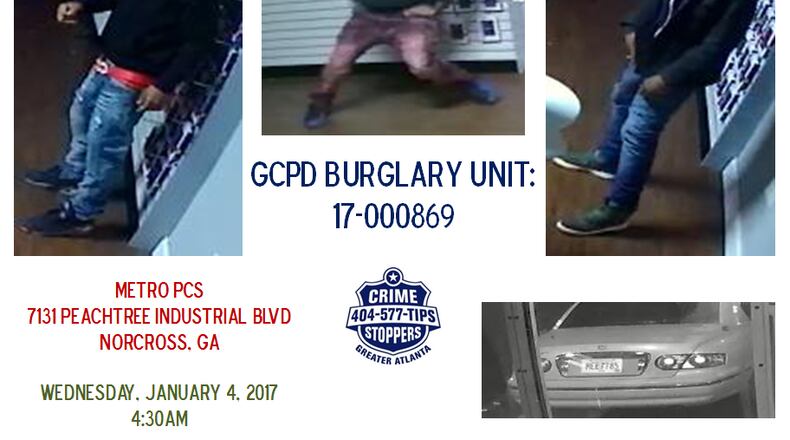 Gwinnett County police are looking for three men suspected of burglarizing a Metro PCS store.
