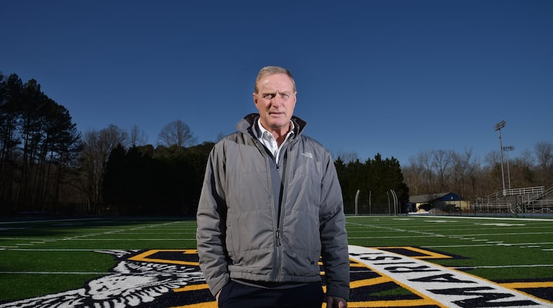 Portrait of Marist High School football coach Alan Chadwick on the school football field, where former Atlantan and Marist High School quarterback Sean McVay played, on Thursday, January 31, 2019. On Jan. 12, 2017, Rams head coach Sean McVay became the youngest coach in NFL history. He was tasked with turning around a franchise fresh off a 4-12 season under the bright lights of Los Angeles. HYOSUB SHIN / HSHIN@AJC.COM