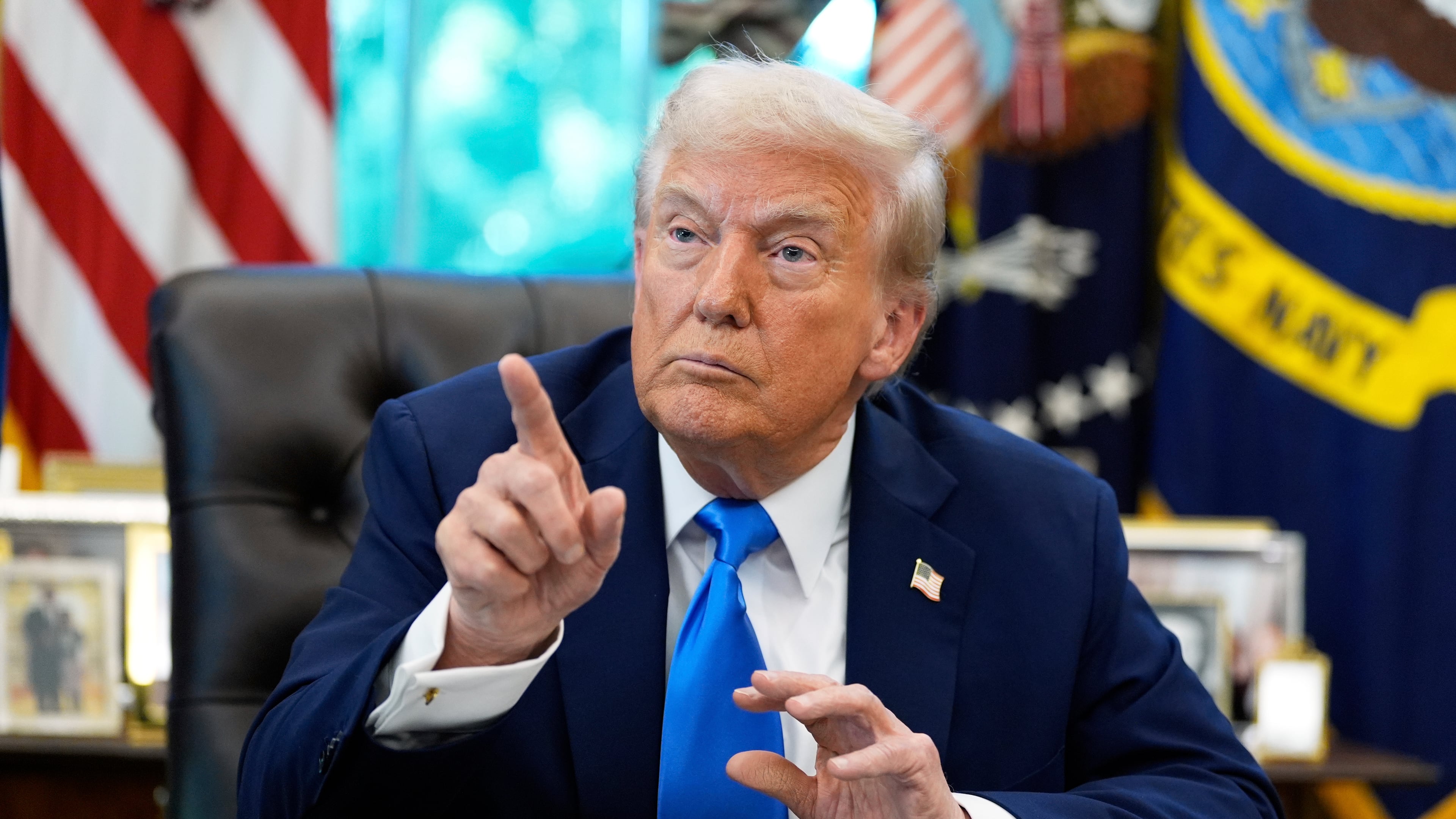President Donald Trump speaks in the Oval Office of the White House, Friday, Sept. 19, 2025, in Washington. (AP Photo/Alex Brandon)