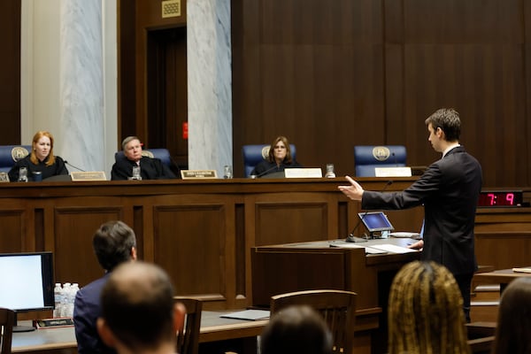 Solicitor General Stephen Petrany speaks during the oral arguments for the challenge to Georgia's abortion law at the Georgia Supreme Court on Tuesday, March 28, 2023. (Miguel Martinez/The Atlanta Journal-Constitution)