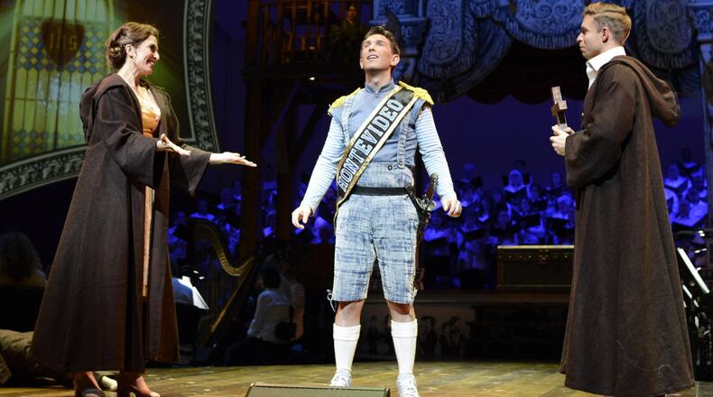 Janine DiVita (from left), Aaron Blake and Hunter Ryan Herdlicka co-star in the musical “Candide” at Atlanta Symphony Hall. It’s a collaboration between the Alliance Theatre and the Atlanta Symphony Orchestra. CONTRIBUTED BY GREG MOONEY