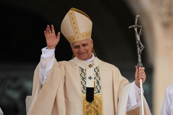 Pope Leo XIV's holds Mass during the formal inauguration of his pontificate in St. Peter's Square attended by heads of state, royalty and ordinary faithful, Sunday, May 18, 2025. (AP Photo/Alessandra Tarantino)