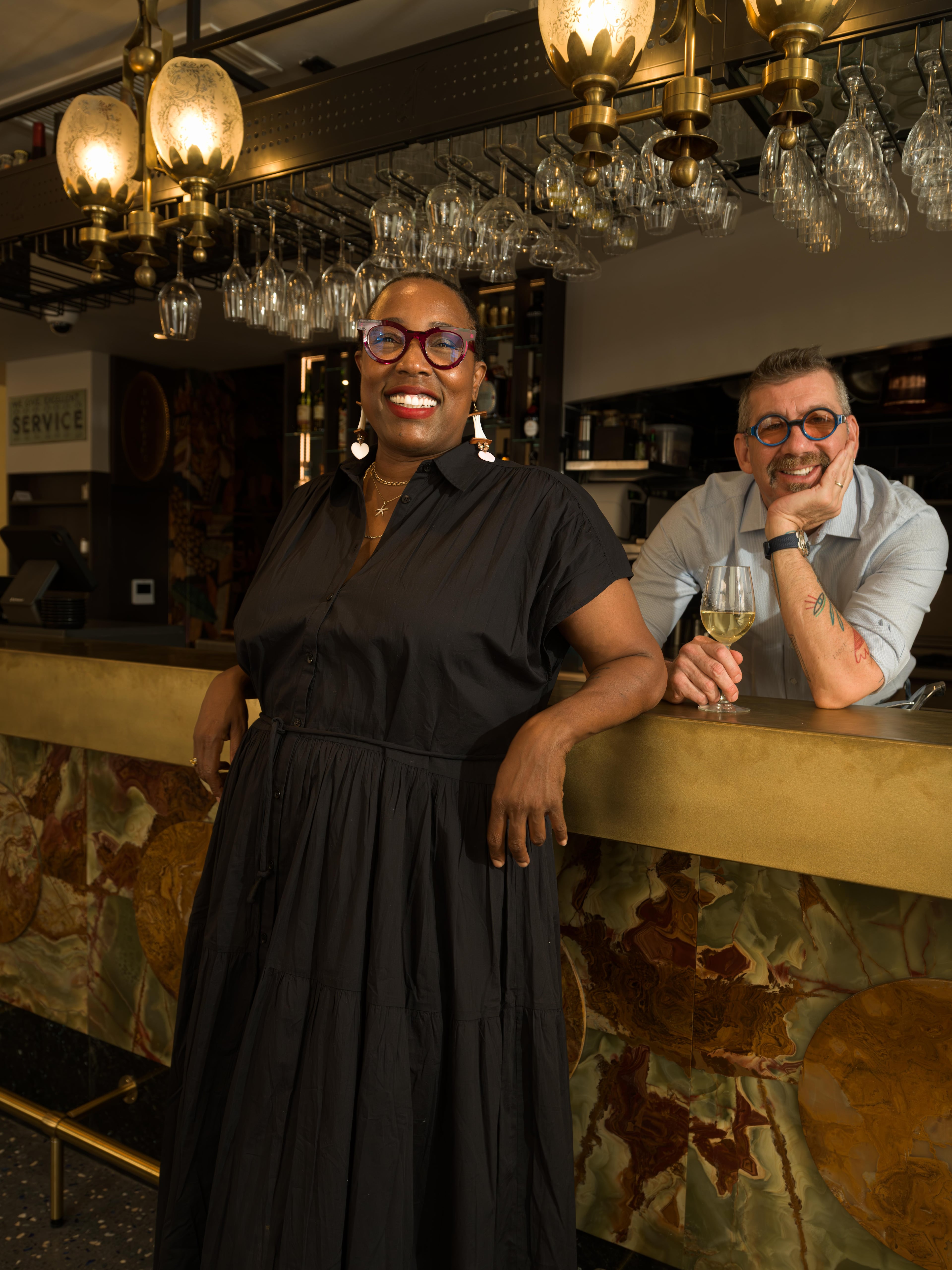 Chef Mashama Bailey and business partner John Morisano pose at their new restaurant, L’Arrêt by The Grey, in Paris, France. (Ilya Kagan)