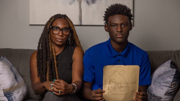Trina Martin and her 14-year-old son, Gabe Watson, say they're still dealing with trauma seven years after the FBI mistakenly raided their Atlanta home looking for a violent gang member. Watson was 7 when the predawn raid occurred, and he drew a picture of the incident. (Institute for Justice)