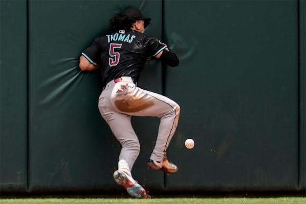 Diamondbacks outfielder Alek Thomas tried to field Marcell Ozuna's third-inning double. It didn't go well.