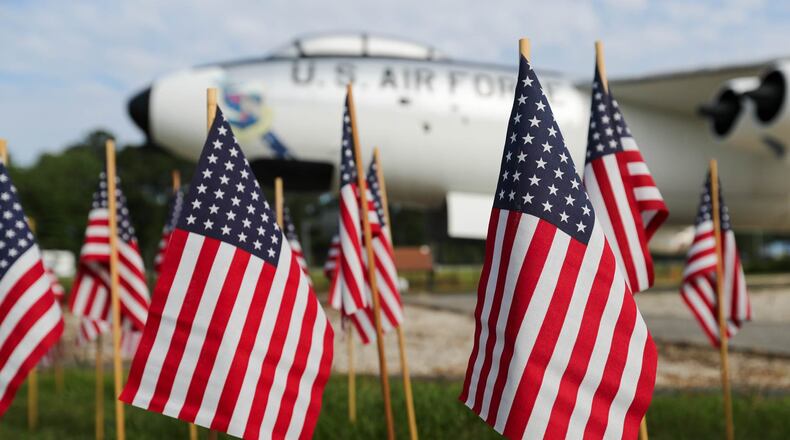 26,000 Flags have been placed throughout the garden at the National Museum of the Mighty 8th Air Force to honor those who died during WWII.