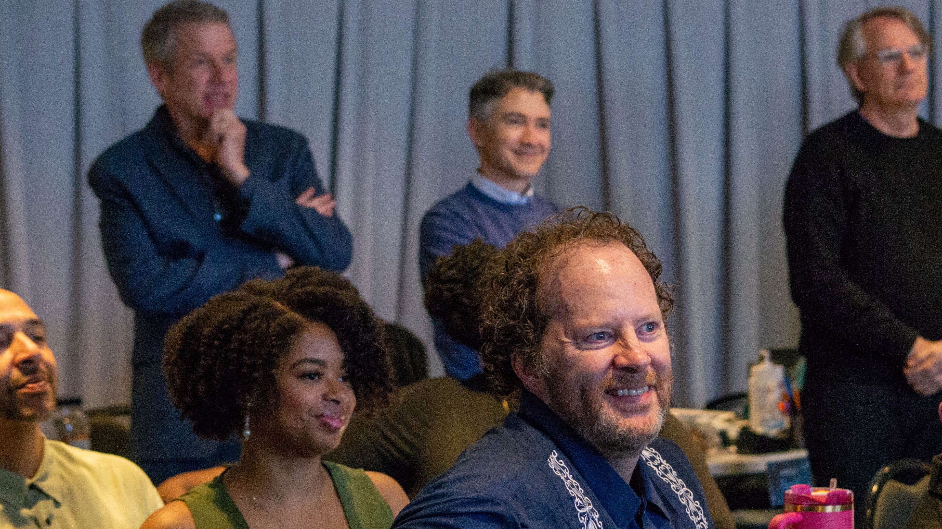 Tony-winning Atlanta actor Shuler Hensley (right foreground) in rehearsals for the Alliance Theatre’s world premiere of a musical adaptation of “Millions.” Courtesy of Alliance Theatre