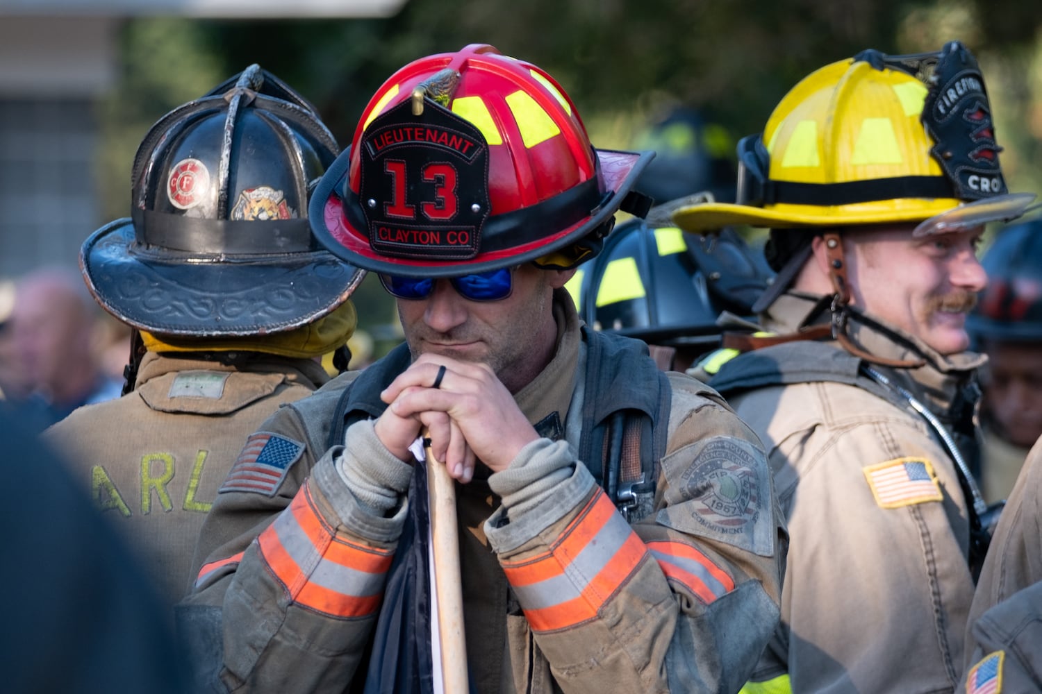 Clayton County Lt. Jeff Greene pauses before climbing Stone Mountain during the annual 9/11 memorial on Thursday, Sept. 11, 2025.   Ben Gray for the Atlanta Journal-Constitution