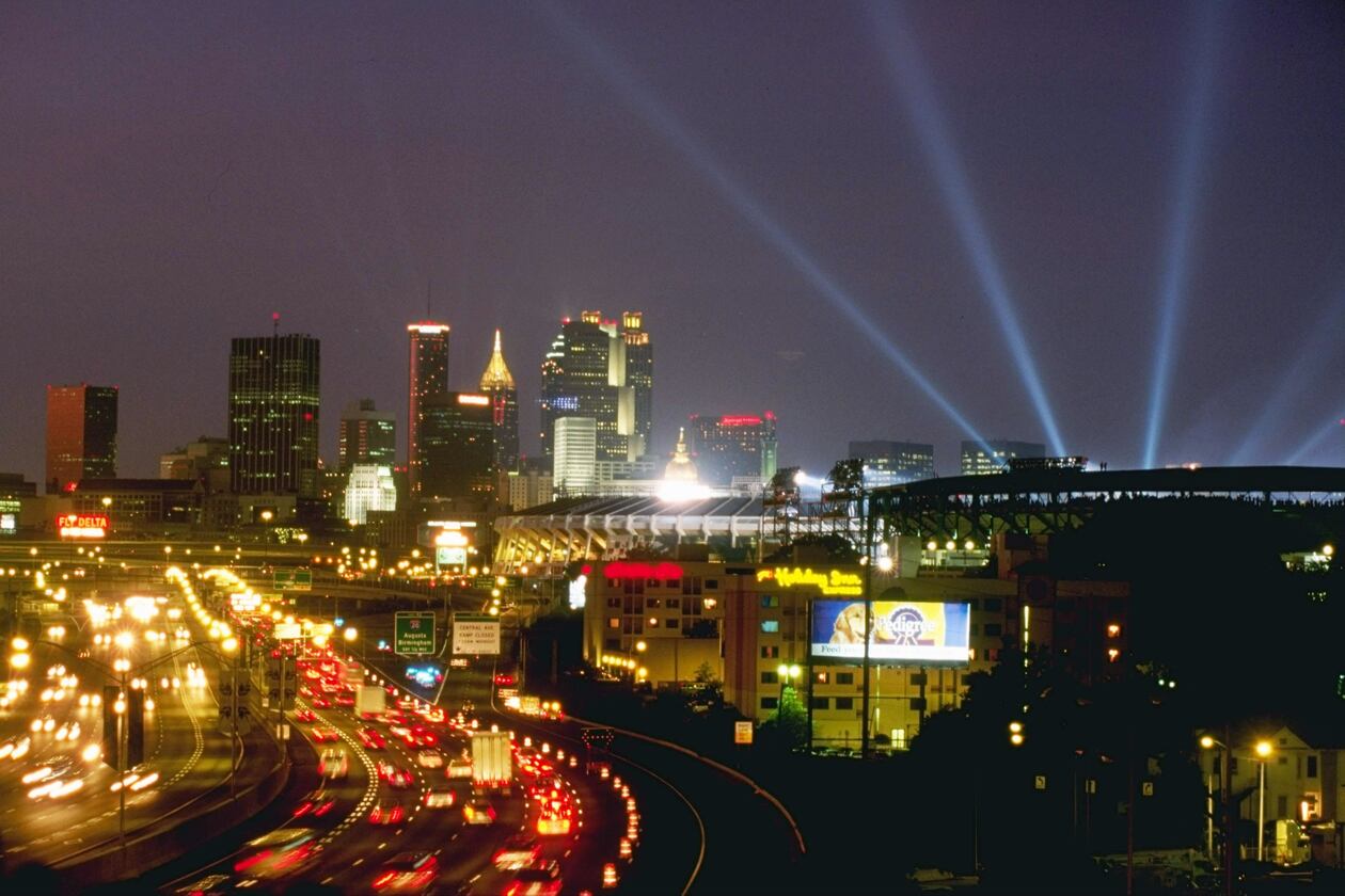 View of the Opening Ceremonies at the Olympic Games at Olympic Stadium in Atlanta, Georgia.