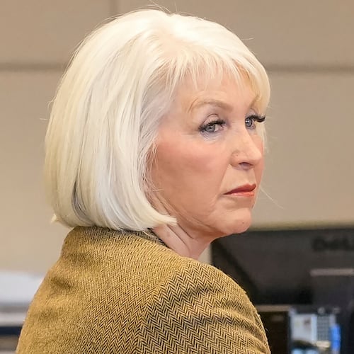 FILE - Tina Peters, former Mesa County, Colo., clerk, listens during her trial, March 3, 2023, in Grand Junction, Colo. (Scott Crabtree/The Grand Junction Daily Sentinel via AP, Pool, File)