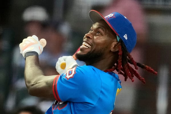 Pittsburgh Pirates' Oneil Cruz watches during the MLB baseball All-Star Home Run Derby, Monday, July 14, 2025, in Atlanta. (AP Photo/Brynn Anderson)