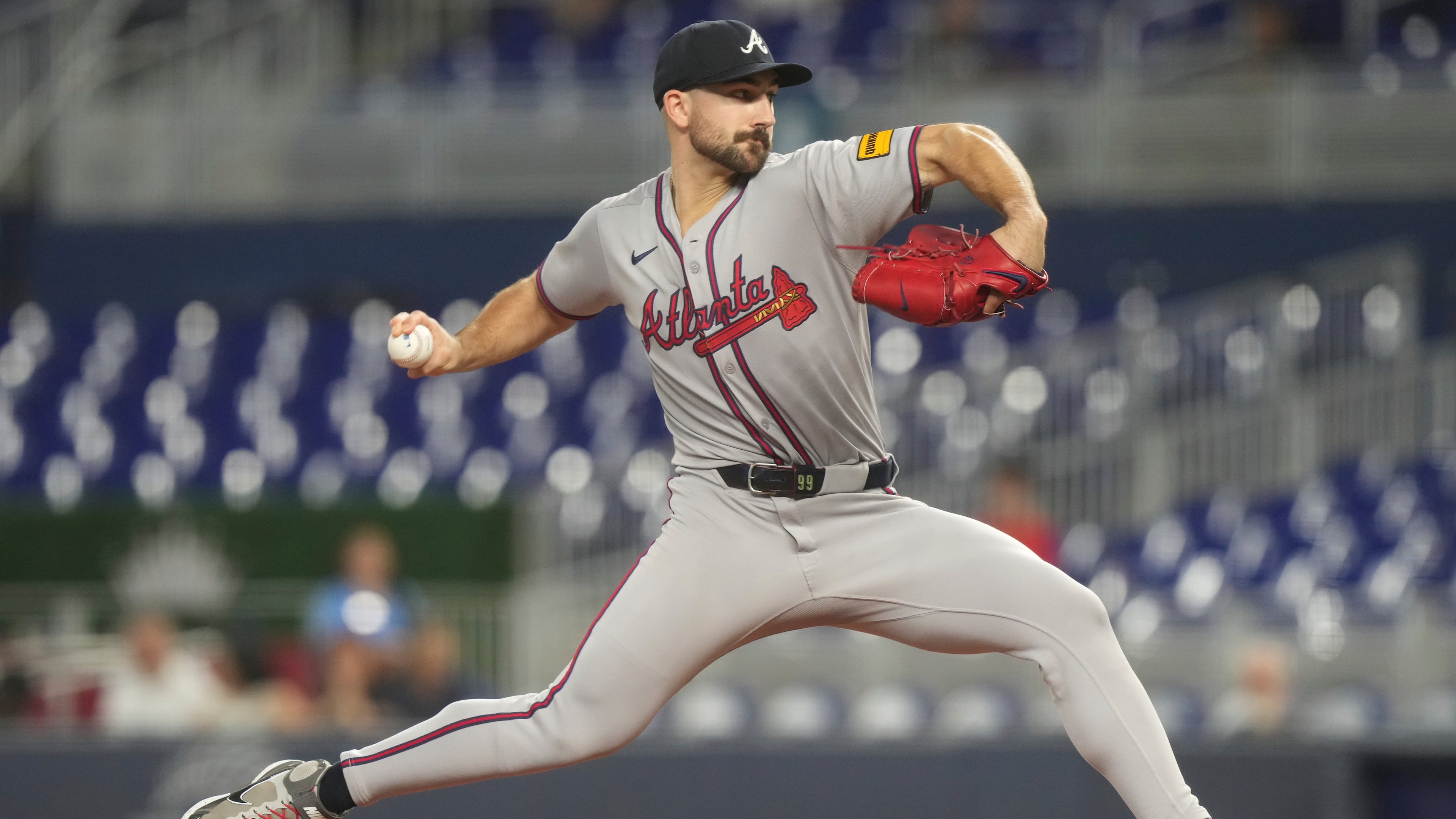 Atlanta Braves starting pitcher Spencer Strider aims a pitch during the first inning of a baseball game against the Miami Marlins, Monday, Aug. 25, 2025, in Miami. (Marta Lavandier/AP)