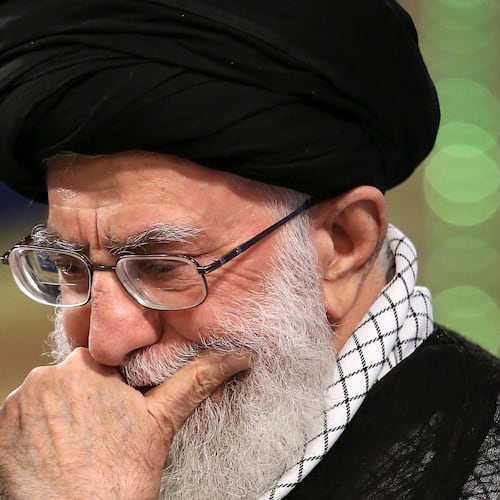 FILE - In this photo released by an official website of the office of the Iranian supreme leader, Supreme Leader Ayatollah Ali Khamenei listens to a speaker during a meeting with a group of university students in Tehran, Iran, May 28, 2018. (Office of the Iranian Supreme Leader via AP, File)