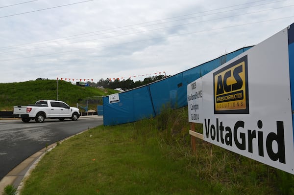 A sign is visible at a construction site where off-grid generators were being installed at a data center on Thursday, June 25, 2026, in Covington, Ga. (Hyosub Shin/AJC)