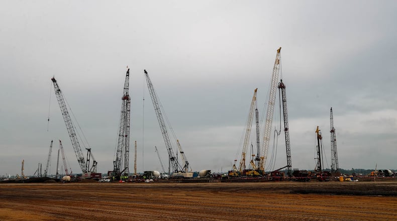 There is a lot of activity happening at the megasite in Bryan County where crews are constructing the paint shop. (Photo Courtesy of Richard Burkhart/Savannah Morning News)