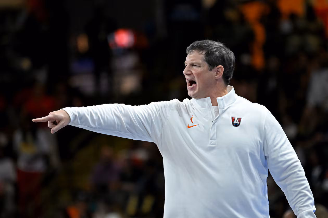 Atlanta Dream head coach Karl Smesko shouts instructions during the second half in a WNBA basketball game at Gateway Center Arena on Friday, May 22, 2026, in Atlanta. Atlanta Dream won 86-69 over Dallas Wings. (Hyosub Shin/AJC)
