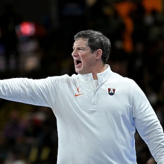 Atlanta Dream head coach Karl Smesko shouts instructions during the second half in a WNBA basketball game at Gateway Center Arena on Friday, May 22, 2026, in Atlanta. Atlanta Dream won 86-69 over Dallas Wings. (Hyosub Shin/AJC)