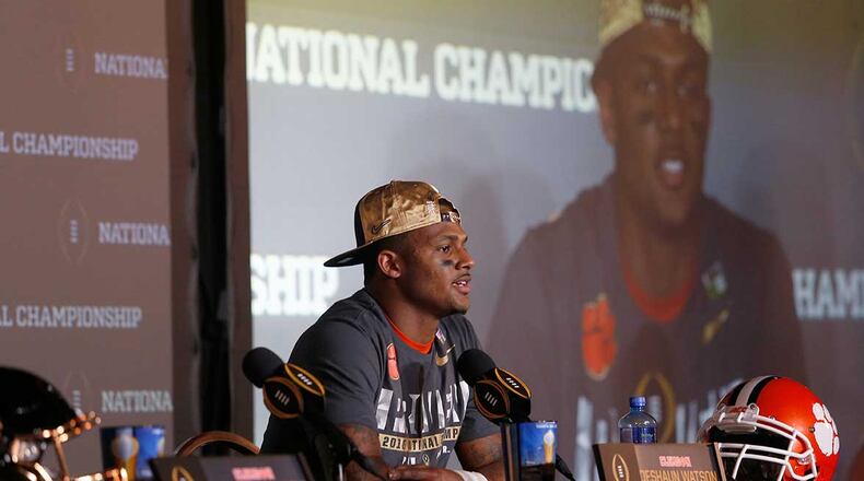 Clemson's DeShaun Watson speaks to the media after Monday's win over Alabama in the national championship game.