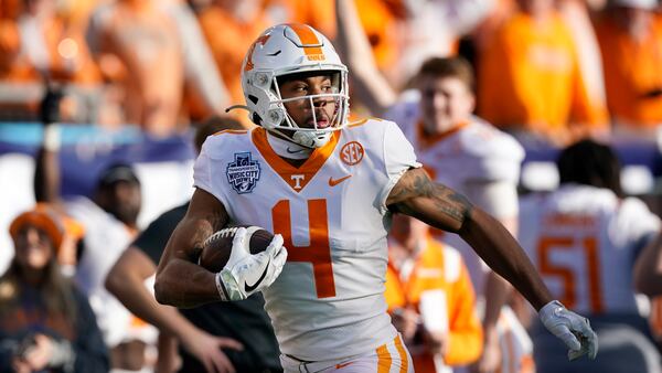 Tennessee wide receiver Cedric Tillman plays against Purdue in the Music City Bowl NCAA college football game Thursday, Dec. 30, 2021, in Memphis, Tenn. (AP Photo/Mark Humphrey)