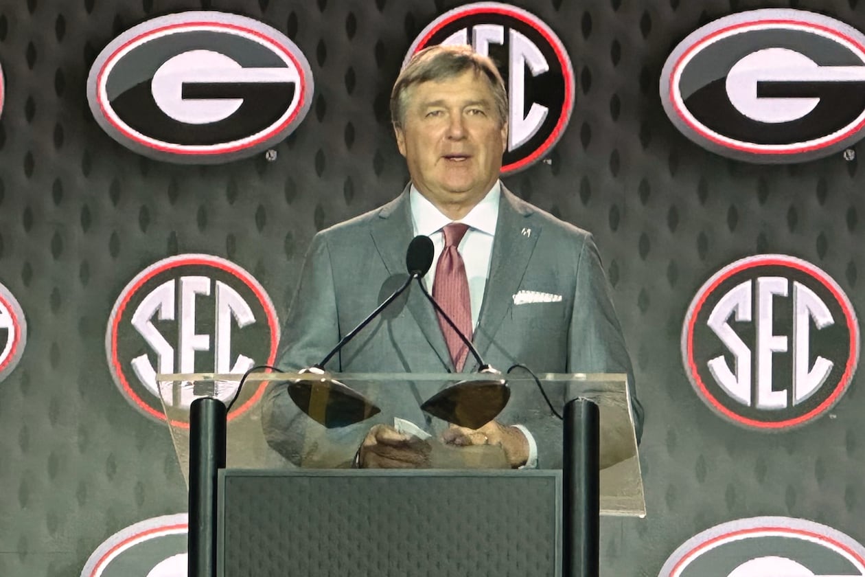 Georgia coach Kirby Smart discusses the upcoming football season at SEC media days July 21, 2026, in Tampa, Florida. (Hunter Dawkins/the Gazebo Gazette via AP)