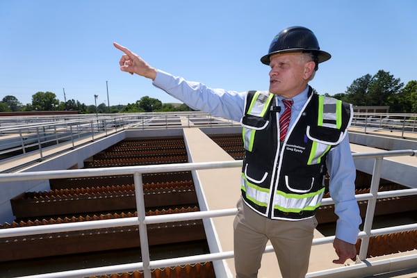 Greg Eyerly, Commissioner of the Atlanta Department of Watershed Management, leads a tour of the West Area Water Control Facility on Thursday, June 4, 2026, in Atlanta. (Jason Getz/AJC)