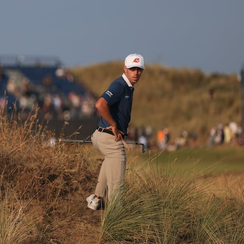 David Puig of Spain looks back before he plays on the 13th during the second day of the British Open Golf championships at Royal Birkdale golf club, in Southport, England, Friday, July 17, 2026. (AP Photo/Peter Morrison)