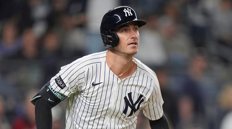 FILE - New York Yankees' Cody Bellinger runs the bases after hitting a home run during the fourth inning of a baseball game against the Detroit Tigers Tuesday, Sept. 9, 2025, in New York. (AP Photo/Frank Franklin II, File)