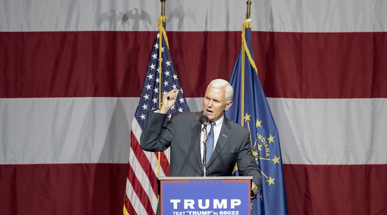 Indiana Gov. Mike Pence introduces Donald Trump at a rally in Westfield, Ind., July 12. (Aaron P. Bernstein / Getty Images)