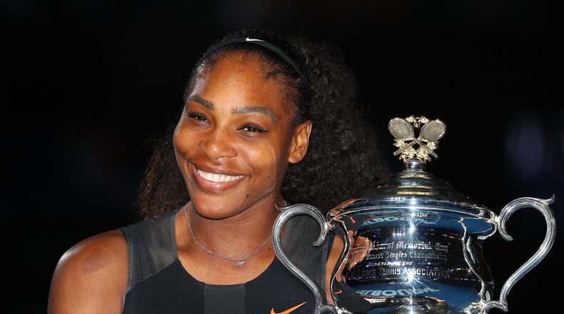 Serena Williams poses with the Daphne Akhurst Trophy after winning the Women's Singles Final against Venus Williams of the United States on day 13 of the 2017 Australian Open at Melbourne Park on January 28, 2017 in Melbourne, Australia. (Photo by Scott Barbour/Getty Images)